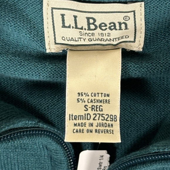 L.L. Bean Sweater Mens S Quarter Zip Wicked Soft Cotton/Cashmere Teal Blue NEW - Picture 4 of 8